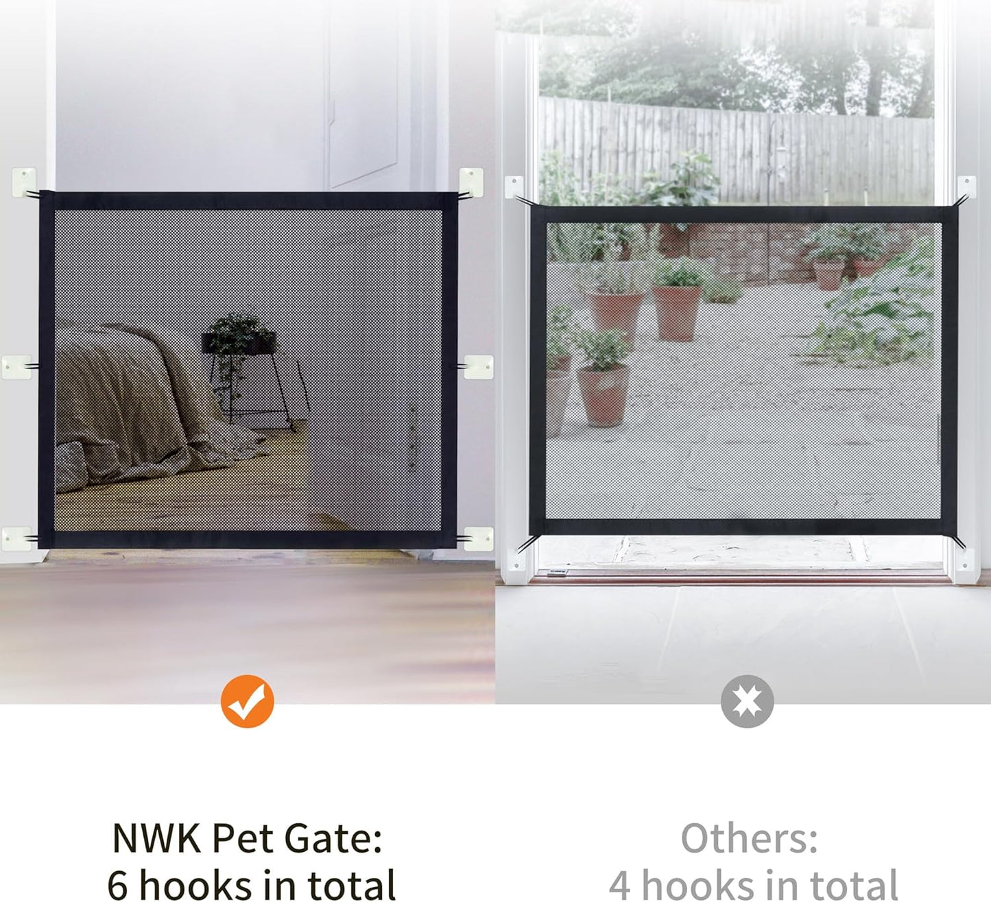 NWK Magic Dog Gate for Stairs Pet Gate for The House Providing a Safe Enclosure for Pets to Play and Rest, 6 Hooks Design (30'' X 43'')