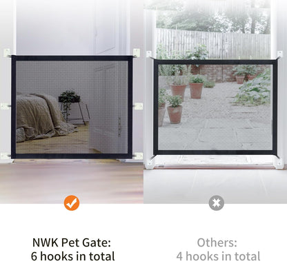 NWK Magic Dog Gate for Stairs Pet Gate for The House Providing a Safe Enclosure for Pets to Play and Rest, 6 Hooks Design (30'' X 43'')