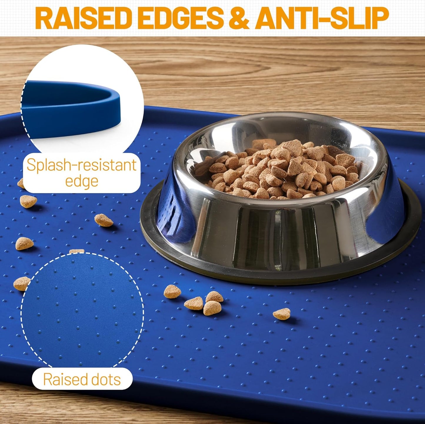 Hubulk 100% Waterproof Silicone Pet Feeding Mat with Raised Edge for Food and Water, Dog Bowl Mats, Cat Bowls Placemat with High Lip Protects Floor for Cats and Dogs (Gray, 19" L x 12" W)