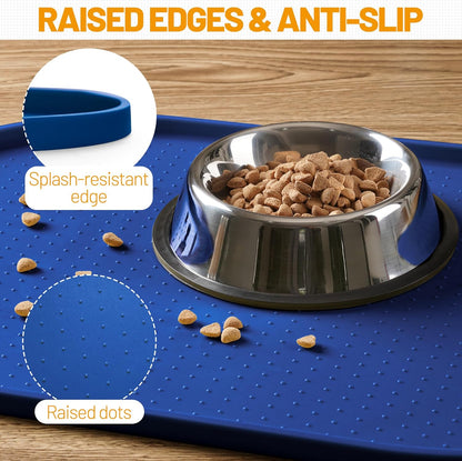 Hubulk 100% Waterproof Silicone Pet Feeding Mat with Raised Edge for Food and Water, Dog Bowl Mats, Cat Bowls Placemat with High Lip Protects Floor for Cats and Dogs (Gray, 19" L x 12" W)