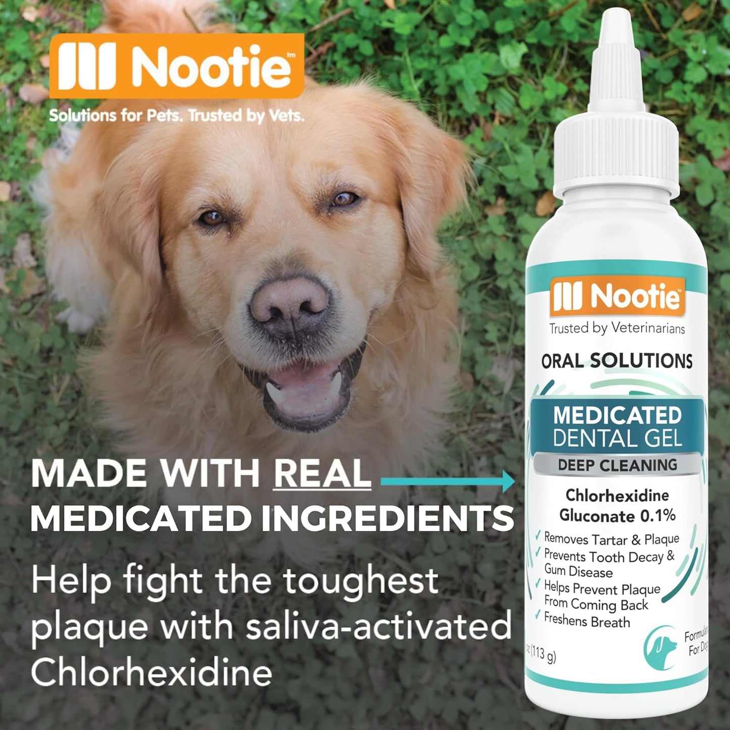 Nootie Medicated Dental Wipes for Dogs, Cleans Teeth and Freshens Breath for Dogs - Prevents Plaque and Tartar Dog Oral Care, 60 Count