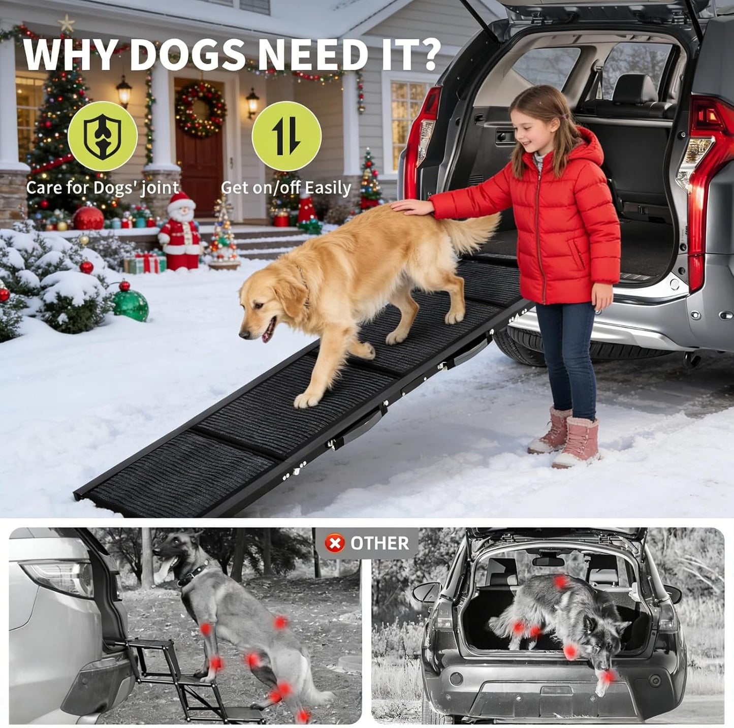 Garvee 20" Extra Wide Folding Dog Ramp for Car, 71" Long Heavy Duty Non-Slip Portable Pet Ramp, Large Dogs Up to 250 lbs, Outdoor & Indoor Use