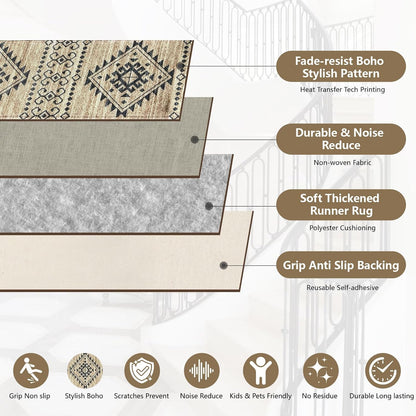Stair Treads for Wooden Steps, Non Slip Stair Treads Carpet Indoor Residue Free Peel and Stick Washable Stair Covers, Safe for Dogs Kids Elders, Moroccan Beige, 8x30 inch, 4 Pack