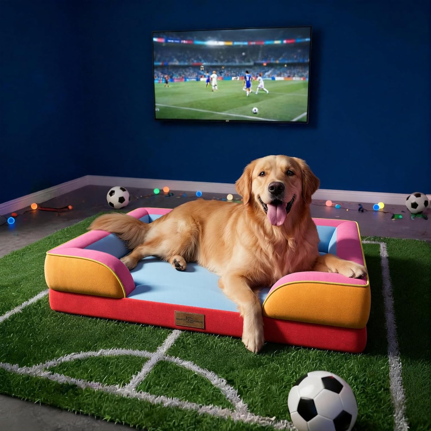 Comfort Expression Orthopedic Dog Bed for Extra Large Dogs 42x30 Inch, Waterproof Egg Crate Foam XL Pet Bed with Removable Bolsters, Dog Couch with Washable Cover & Non-Slip Bottom, Grey - Colors A