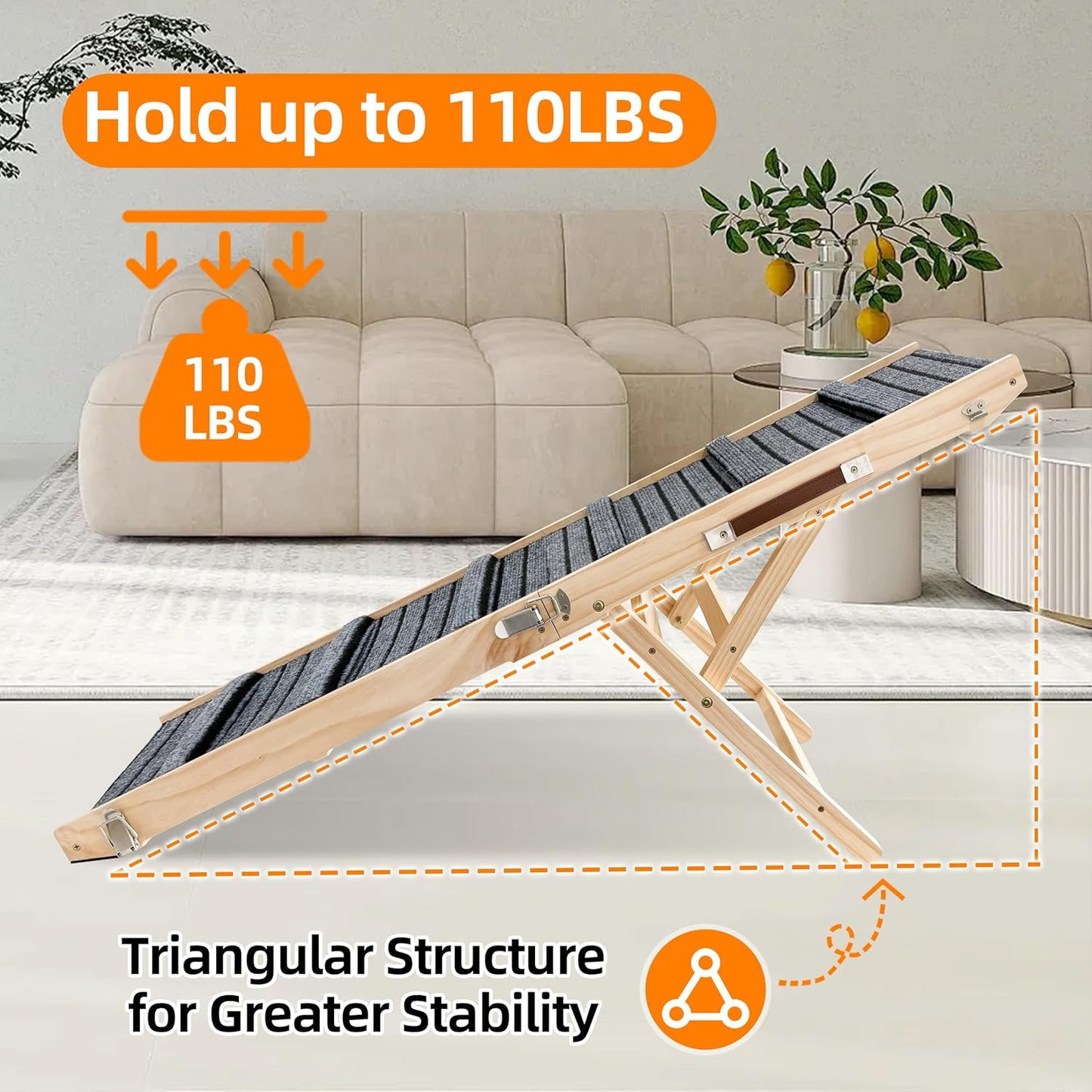 Dog Ramp for Bed-Non-Slip - Extra Wide Pet Ramp for Small Large Dogs to Get on Couch Car Wooden Foldable Dog Ramp Seamlessly Connects Platform -Hold up to 110 Pound-Adjustable, Foldable (L)