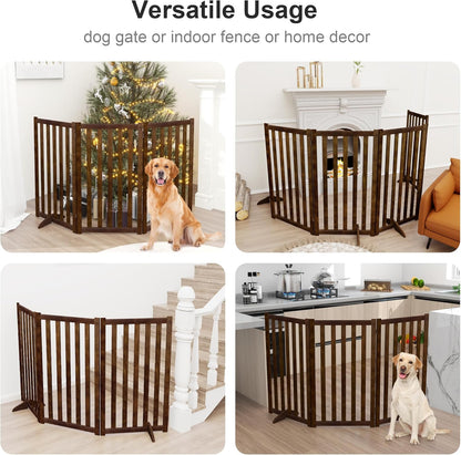 36" Height Extra Tall Freestanding Pet Gate, Solid Wood Folding Safety Fence Wooden Dog Gate with 2 PCs Support Feet Ideal for Stairs, Doorways, Halls, Kitchens, Heavy Duty Gates, 3 Panels, Oak