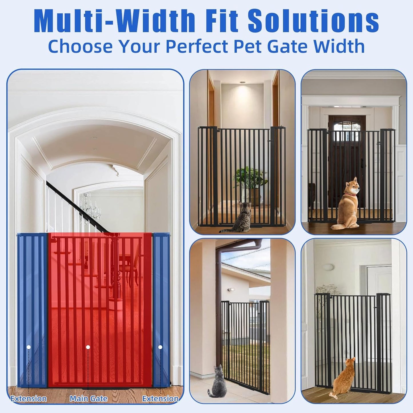 SHYUJAJIE 55 Inch Extra Tall Pet Gate for Cats,29.92"-43" Adjustable Wide Dog Gates,Pressure Mounted Walk Through Tall Pets Gate for Doorways,Hallway,Stairs(Black)