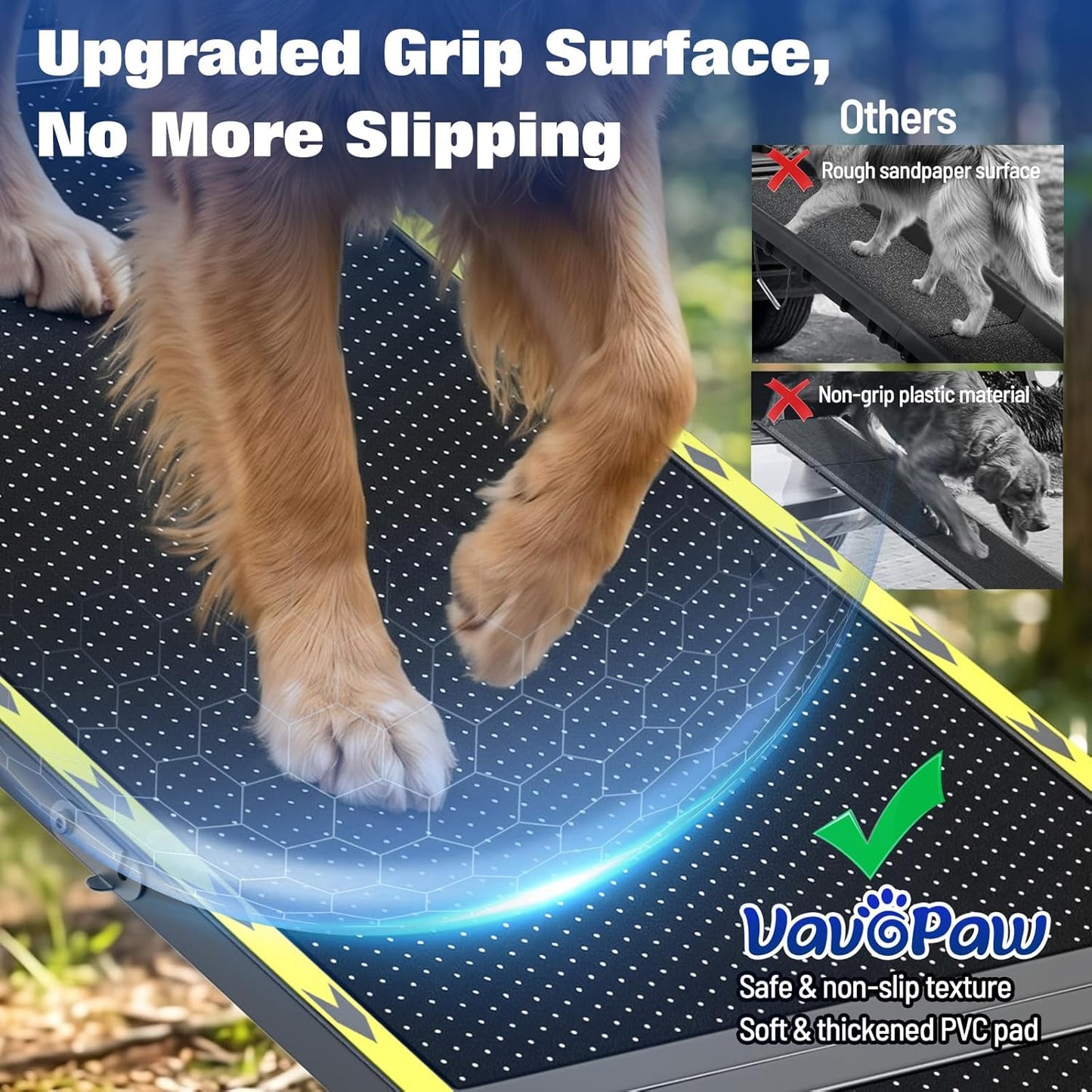 Extra Long Dog Car Ramp, Wide Outdoor Portable Pet Ramp 74" L x 20" W for Large Dogs, Lightweight Non-Slip Mesh Surface Supports Up to 250LBS, Foldable Dog Ramp for SUV, Truck, RV & High Bed, Black