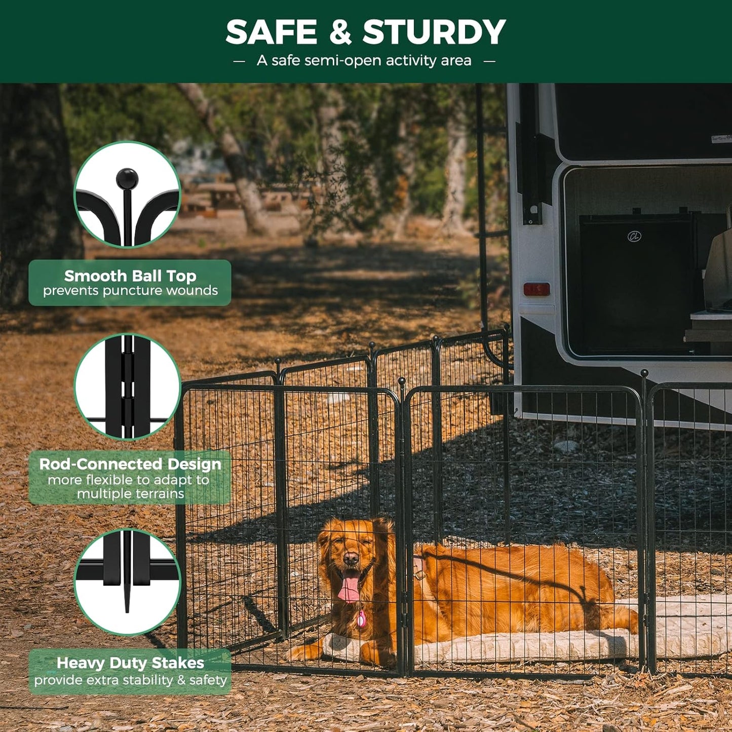 FXW Rollick Unleashed Dog Playpen for Indoor, Yard, RV Camping, 24 inch 8 Panels for Small and Puppy Dogs, Black│Patented