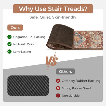 sarben Non Slip Stair Treads for Wooden Steps 15PCS - 8"x30" Indoor Safety Carpet, Edging Mats with TPE Adhesive Backing, Pet and Elderly Friendly Stair Rugs (Taupe) - Colors A