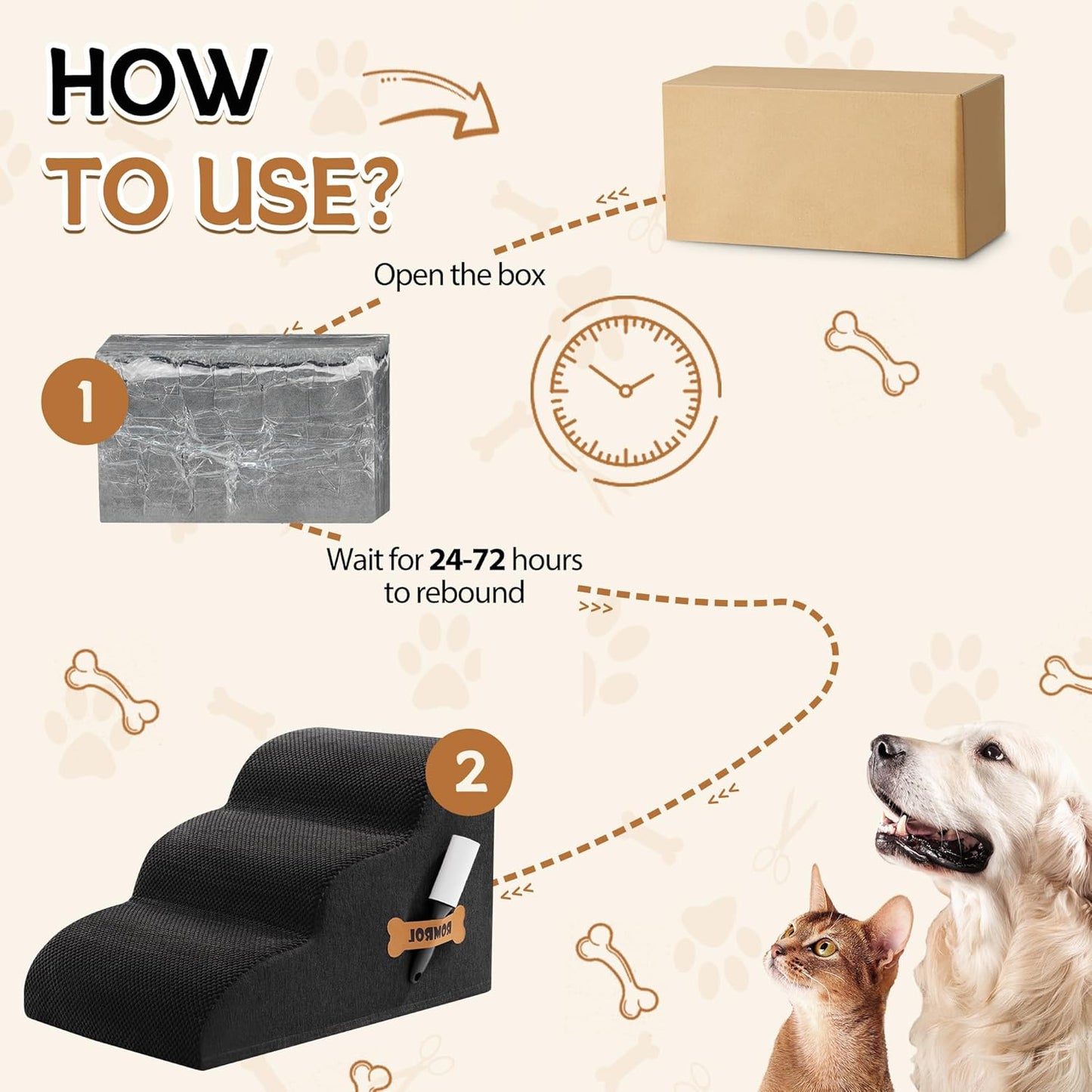 Romrol Dog Stairs Ramp for High Beds Couches, High Density Foam Pet Steps with Durable Non-Slip Waterproof Fabric Cover, Dog Stairs for Small Dogs or Cats or Pets, 5-Step, 22 Inch, Grey