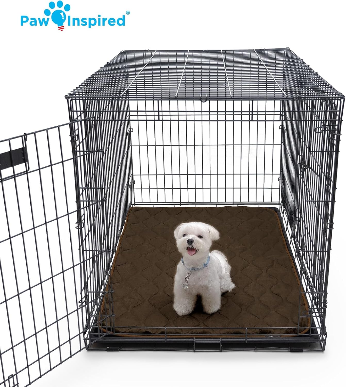 Paw Inspired Washable Padded Crate Mats for Dogs | 29” x 18” Pad, Fits 30-inch Kennels | Leakproof, Waterproof Bottom, Plush Pet Beds (Gray)
