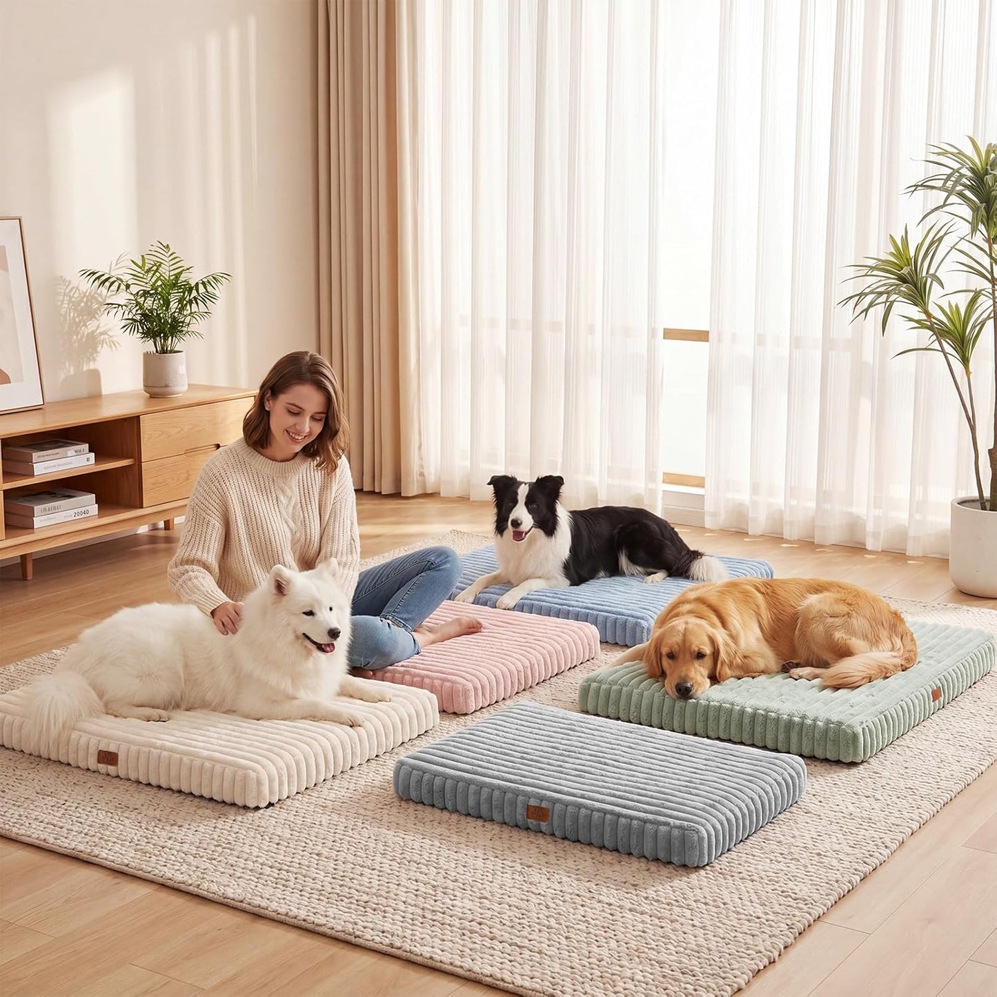 Orthopedic Dog Bed for Large Dog, Waterproof Pet Bed,Non-Slip Bottom and Egg-Crate Foam with Removable Washable Cover Crate Bed,Cream,36"x27"x3"