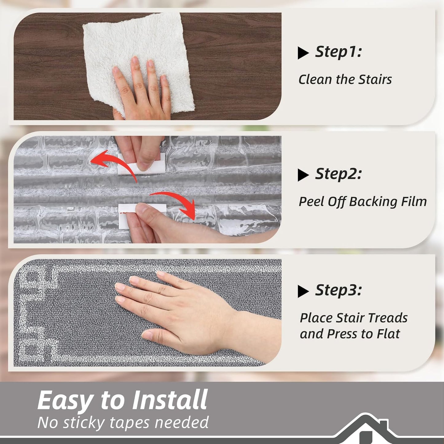 BEQHAUSE Non Slip Stair Treads for Wooden Steps Indoor Washable Stair Runner 28inX9in Polyester Durable Stair Treads Carpet for Dogs,Kids and Elders 15pcs,Dark Grey