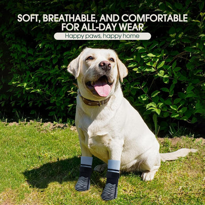 Kuoser Non Slip Dog Socks for Hardwood Floors, Dog Grippy Socks with Double-Sided Traction, Anti Slip Dogs Booties Paw Protectors to Prevent Licking Paws for Small Medium Large Senior Dogs, 4 Pack-M