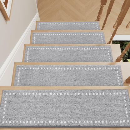 tchdio Stair Treads Landing Mat Non Slip, Soft Stair Treads for Wooden Steps Indoor, Stair Carpet Treads Reusable Adhesive for Kids Elders and Pets, Washable Stair Rugs Stair Runner 31"x31" Beige
