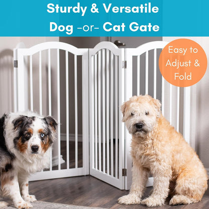 INTERNET'S BEST Arched Top Dog Gate | 4 Panel, 24" H Wooden Pet Barrier for Dogs or Cats | Freestanding Folding Room Divider for Doorways, Hallways, Stairs, and Porch | Portable, Extra Wide | Espresso