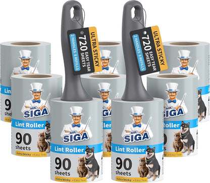 MR.SIGA Lint Rollers for Pet Hair Extra Sticky, 540 Sheets, Lint Remover for Clothing, Furniture, Pet Hair Remover with Easy Tear Sheets
