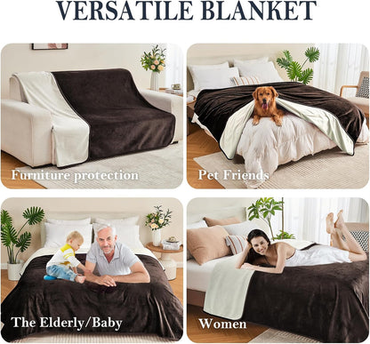 Waterproof Blanket 60"x80" for Adults, Reversible Waterproof Bed Cover for Dogs Cats Pets, Soft Leakproof Blanket for Bed Couch Sofa Furniture Protector, Dusty Pink/Off White