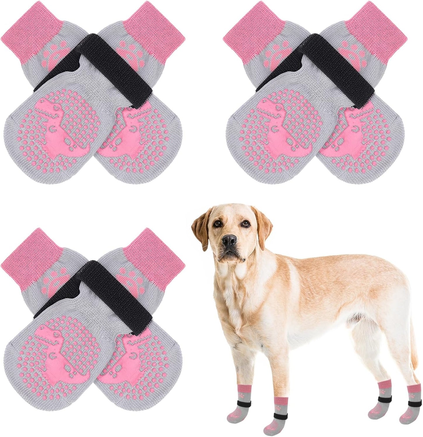 SCENEREAL 6Pcs Anti Slip Dog Socks to Prevent Licking Paws for Hot/Cold Pavement, Dog Grippy Socks for Hardwood Floors, Dog Shoes for Boots & Paw Protectors for Puppy Small Medium Large Senior Dogs