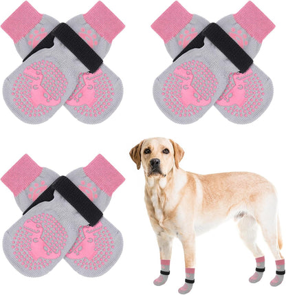 SCENEREAL 6Pcs Anti Slip Dog Socks to Prevent Licking Paws for Hot/Cold Pavement, Dog Grippy Socks for Hardwood Floors, Dog Shoes for Boots & Paw Protectors for Puppy Small Medium Large Senior Dogs