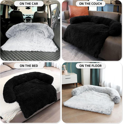 Calming Dog Bed Fluffy Plush Dog Mat for Furniture Protector with Removable Washable Cover for Large Medium Small Dogs and Cats (Large, Light Grey)