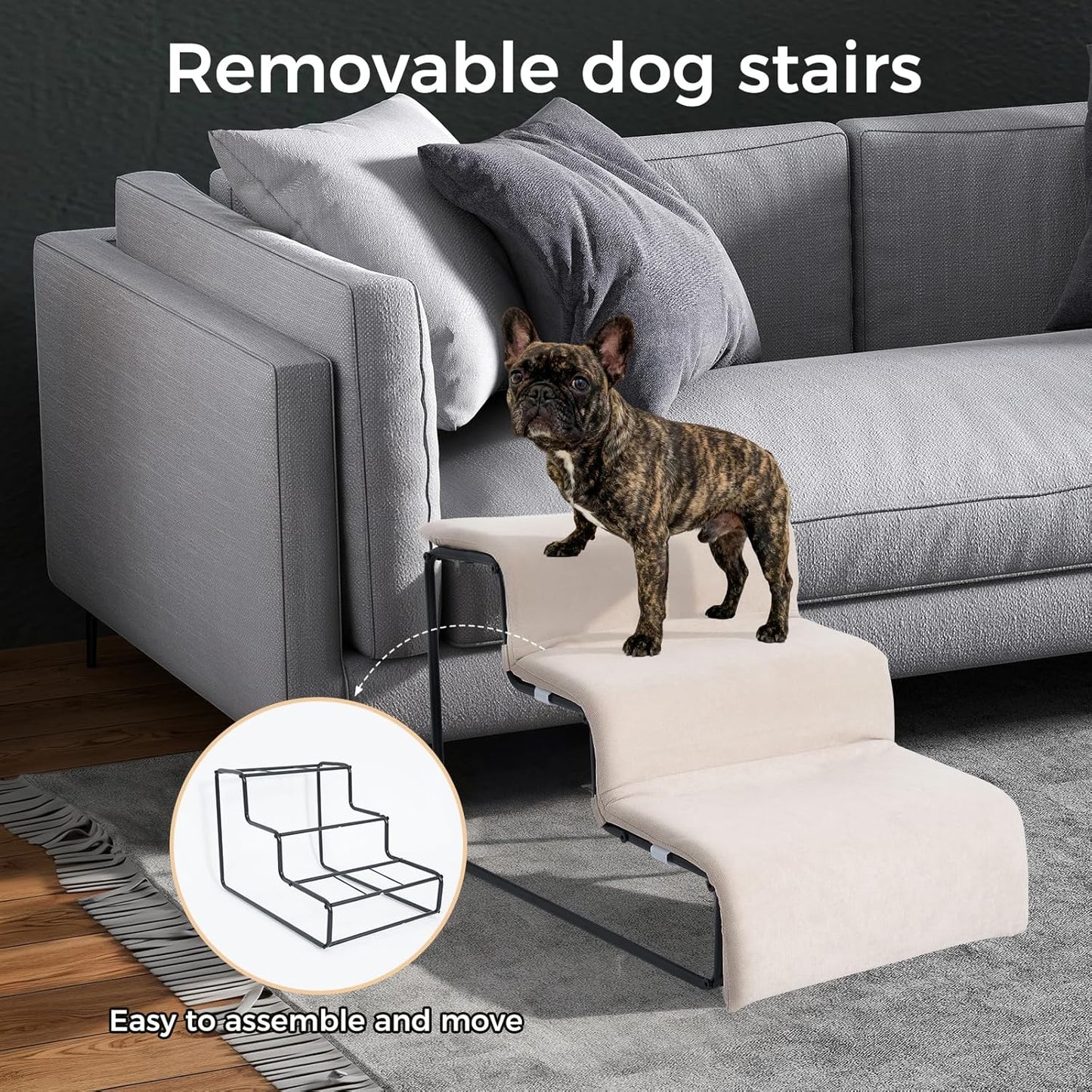 Dog Stairs for Small Dogs and Cats 14" H 3-Step Dog Steps for High Bed Couch and Sofa High-Density Foam Pet Stairs with Supporting Board Pet Steps with Non-Slip Bottom Washable Cover