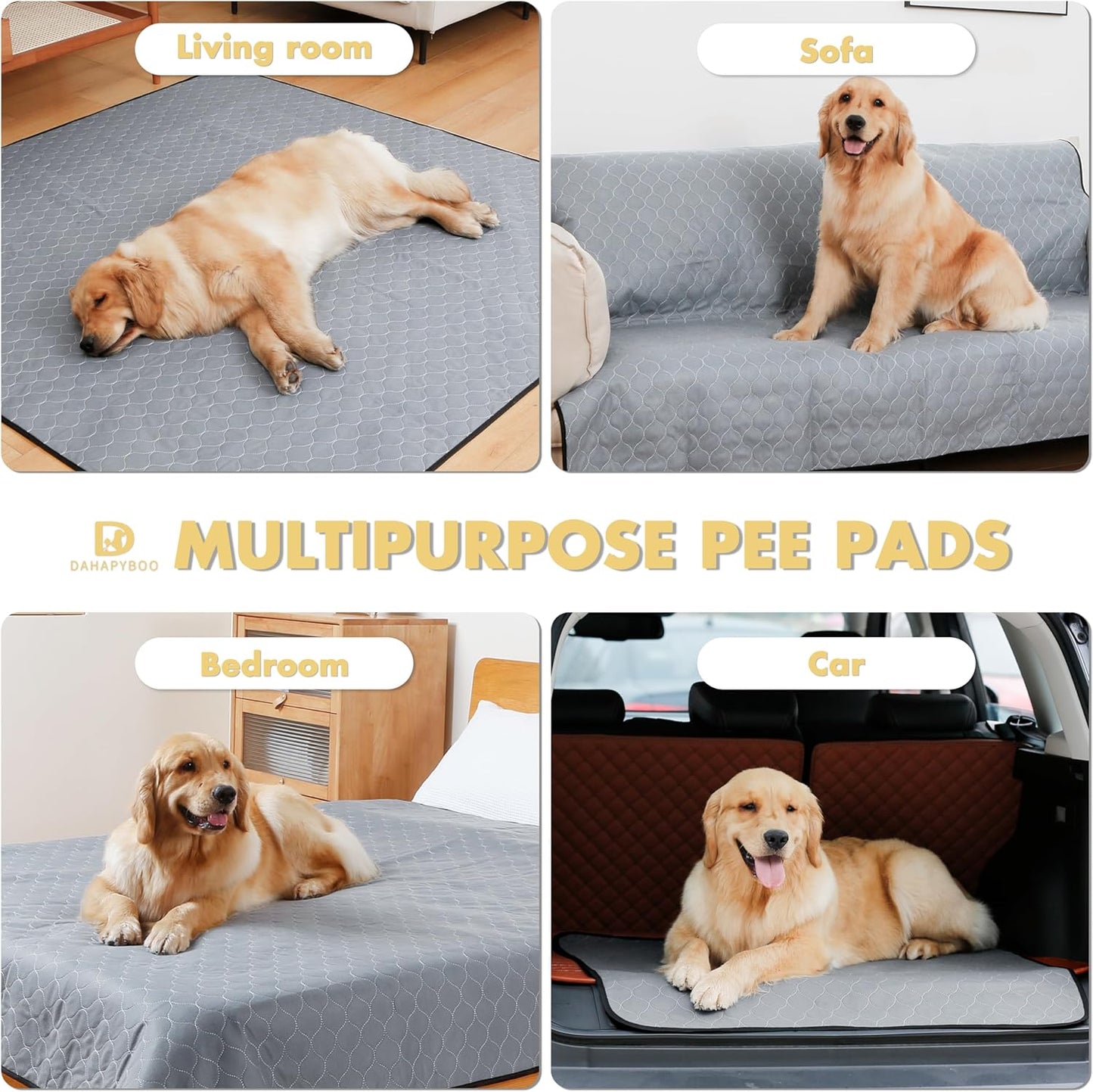 DAHAPYBOO Washable Pee Pads for Dogs,4 Pack Reusable Puppy Pads for Dogs,18x24 Non-Slip Waterproof Pet Training Pads for Crate, Playpen, Bed, Sofa,Whelping Box, Potty Training