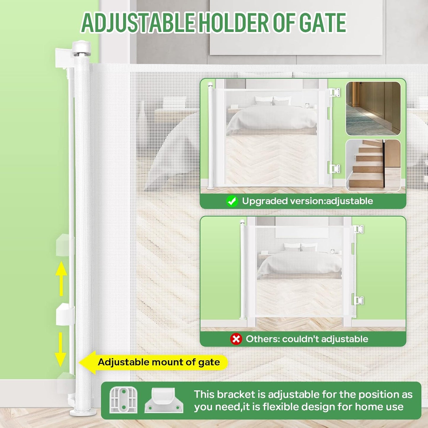Upgraded Retractable Baby Gate, Extra Wide Safety Kids or Pets Gate, 33” Tall, Extends to 71” Wide, Mesh Safety Dog Gate for Stairs, Indoor, Outdoor, Doorways, Hallways(33”x71”, Black)