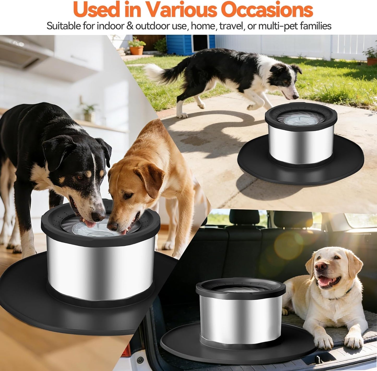 Decflow 12L No Spill Dog Water Bowl for Large Dogs, Stainless Steel Spill Proof Bowls with Suction Cup Anti-Skid Mat, Slow Drinking Feeder for Messy Drinkers, Heavy Duty Pet Bowls for Indoor/Outdoor