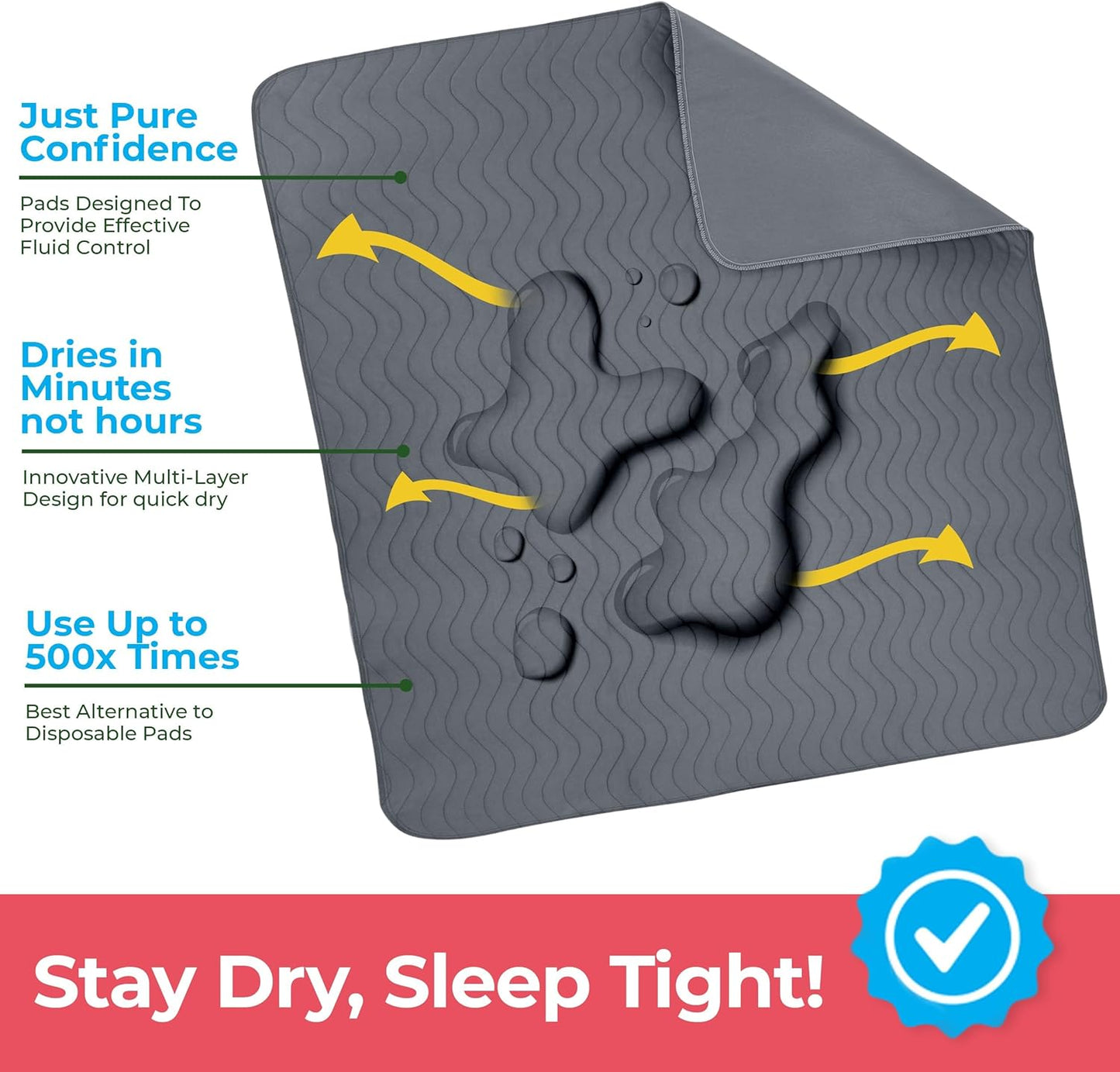 Utopia Bedding Washable Underpads 34" x 36" (Pack of 4), Waterproof Reusable Heavy Absorbency Incontinence Bed Pads for Adults, Kids, Elderly and Pets, Bedwetting Pads for Sofa and Couch (Blue)