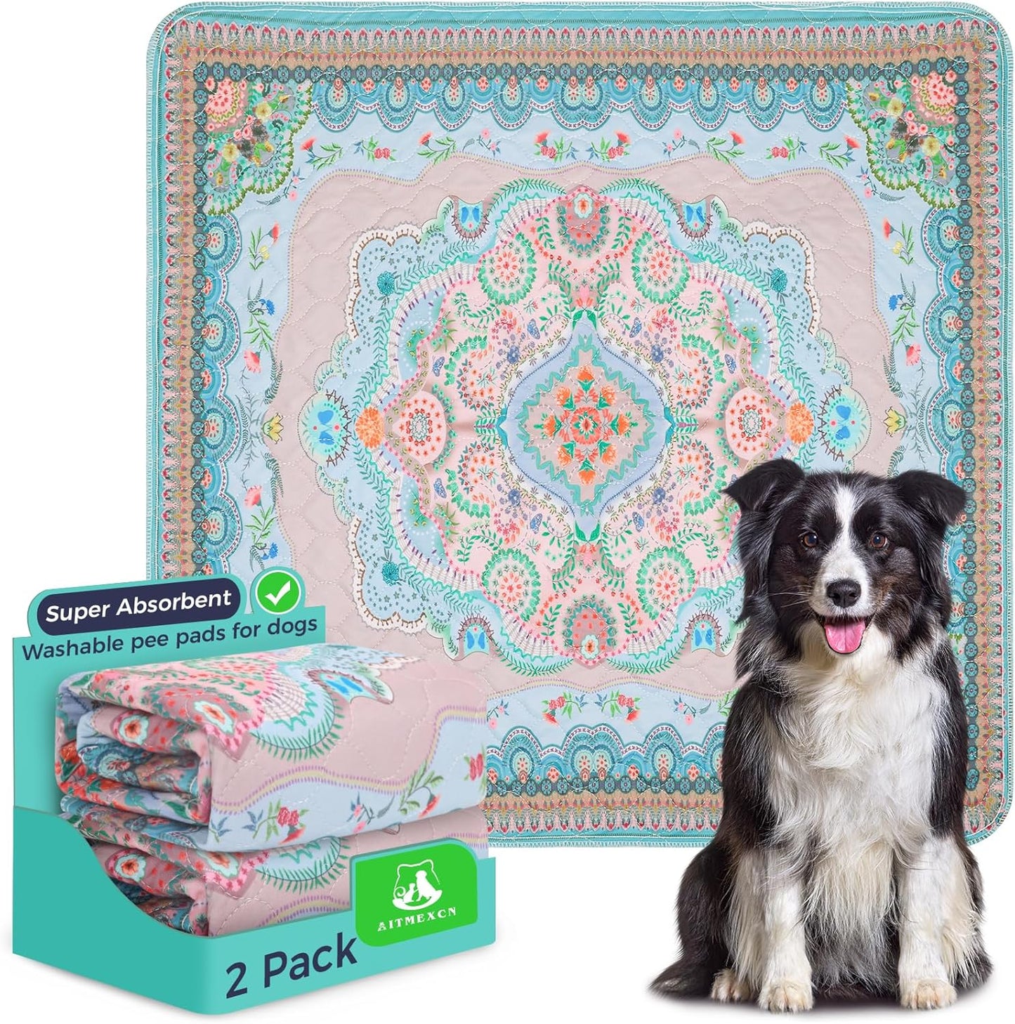 Aitmexcn Washable Puppy Dog Pee Pad, 2PCS 100% Waterproof Whelping Training Mat for Puppy/Senior Dog, Fast Drying Reusable Puppy Pads for Indoor, Outdoor and Car Travel- 24'' x 36''