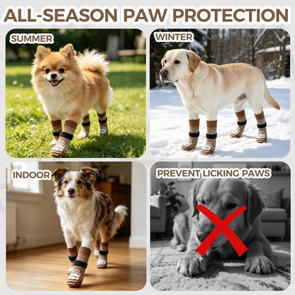 BINGPET Dog Socks to Prevent Licking Paws -Dog Shoes for Hot Pavement,Extra-Thick Grippy Dogs Sock for Hardwood Floors Anti-Slip,4Pcs All-Weather Boots Paw Protector for Small Medium Large Senior Dogs