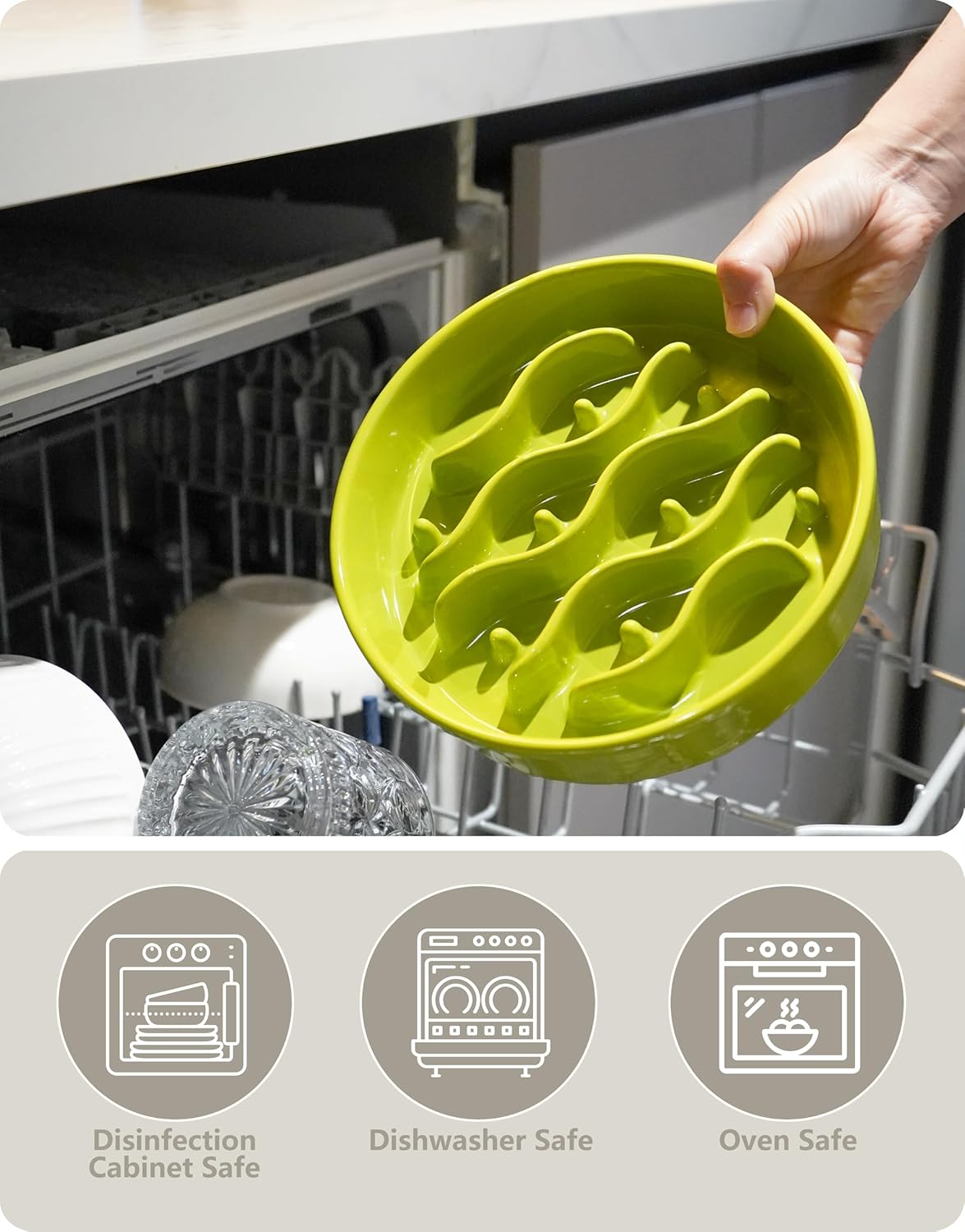 Ceramic Slow Feeder Dog Bowls for Medium and Large Dogs, 2.0 Cups Dog Slow Feeder for Fast Eater, 30oz, 8in, White
