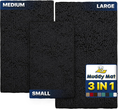 Muddy Mat® Pack of 3 Highly Absorbent Microfiber Dog Door Mat and Pet Rug, Non Slip Thick Washable Area Mat Soft Chenille for Kitchen Bathroom Bedroom and Outdoor - Beige Small, Medium & Large