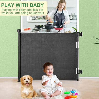 Upgraded Retractable Baby Gate, Extra Wide Safety Kids or Pets Gate, 33” Tall, Extends to 71” Wide, Mesh Safety Dog Gate for Stairs, Indoor, Outdoor, Doorways, Hallways(33”x71”, Black)