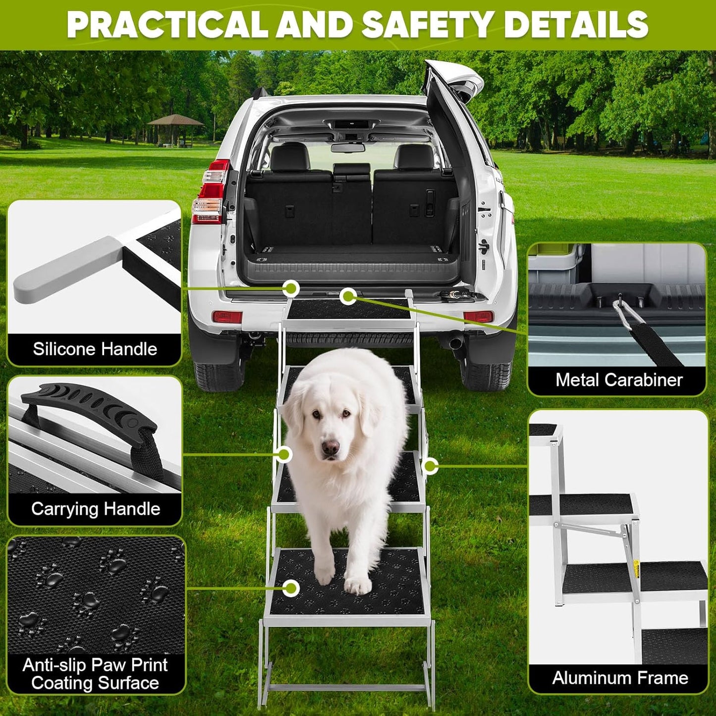 Dog Stairs for Large Dogs,Dog Stairs for Cars,Foldable Dog Ramp Pet Steps Light Weight Aluminum,Extra Wide Dog Stair for Large Dogs,High Beds, Trucks, Supports up to 200 lbs (Extra Wide-4 Steps)