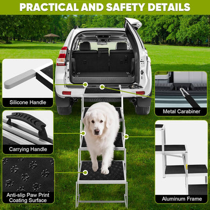 Dog Stairs for Large Dogs,Dog Stairs for Cars,Foldable Dog Ramp Pet Steps Light Weight Aluminum,Extra Wide Dog Stair for Large Dogs,High Beds, Trucks, Supports up to 200 lbs (Extra Wide-4 Steps)