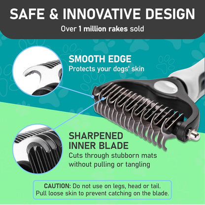 Maxpower Planet Dog Rake and Dog Hair Brush - Gently Removes Loose Undercoat, Mats and Tangled - Deshedding Grooming Tool for Dogs & Cats - Self Cleaning Slicker Brush - All Hair Types