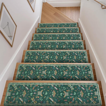 OJIA Insect Print Stair Treads Non Slip Stair Runners for Wooden Steps Indoor, 15PCS 8"x30" Rubber Backing Carpet Treads for Wood Stairs Staircase Step Treads for Kids & Dogs, Stair Covers, Black