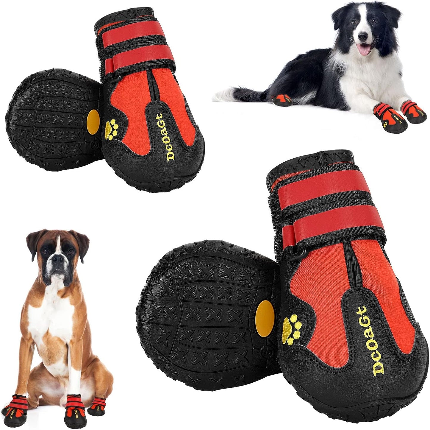 DcOaGt Dog Shoes for Large Dogs, Waterproof Anti-Slip Dog Boots & Paw Protectors for Summer Hot Pavement Winter Snow, Breathable and Reflective Dog Booties for Hiking/Walking/Outdoor/Floor