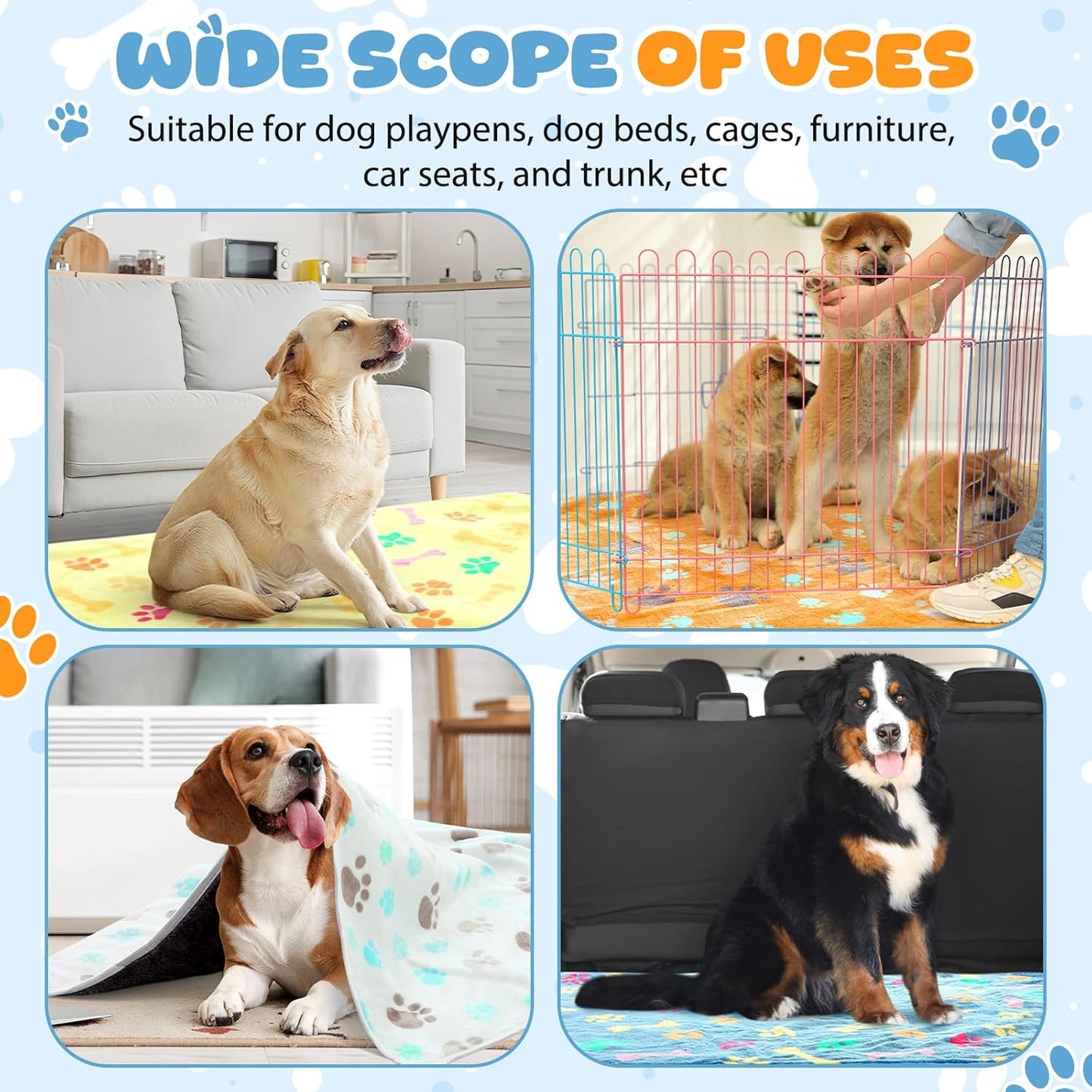 Tegeme 6 Pcs Waterproof Dog Blanket 24 x 16 Inch Paw Print Pet Blanket for Dogs Cats Puppy Washable Soft Fluffy Fleece Rug Flannel Throw Warm Sleep Mat for Kitten Doggy