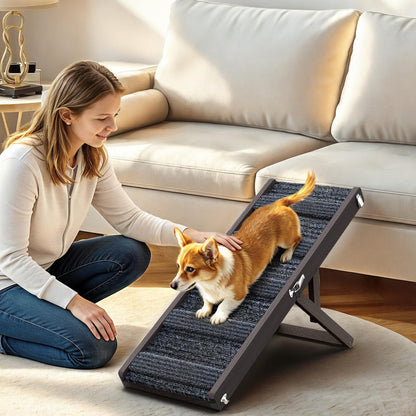 Pawaboo Foldable Dog Ramp, Small Dog Ramp for Couch, 4 Adjustable Height from 13'' to 21", Stable Pet Steps with Non-Slip Pad, Portable Pet Ramps Use for Couch Sofa Stairs, Wood