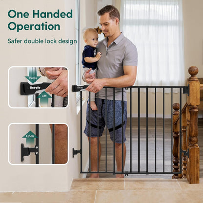 Babelio Baby Gate for Stairs, Kitchen & Doorways, 26-43" W 28" H No Bottom Bar| Easy Installation| One-Handed Operation| Auto-Close| Hardware Mount (Drill Needed) Safety Dog/Pet Gate Indoor (White)