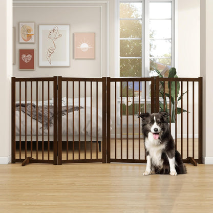 36" H Freestanding Dog Gate, Solid Wood Foldable Pet Gate with Support Feet, Wooden Tall Dog Gate for Doorway, Stairs & Indoor Use, 60" Wide Expandable Pet Fence, 3 Panels, Walnut