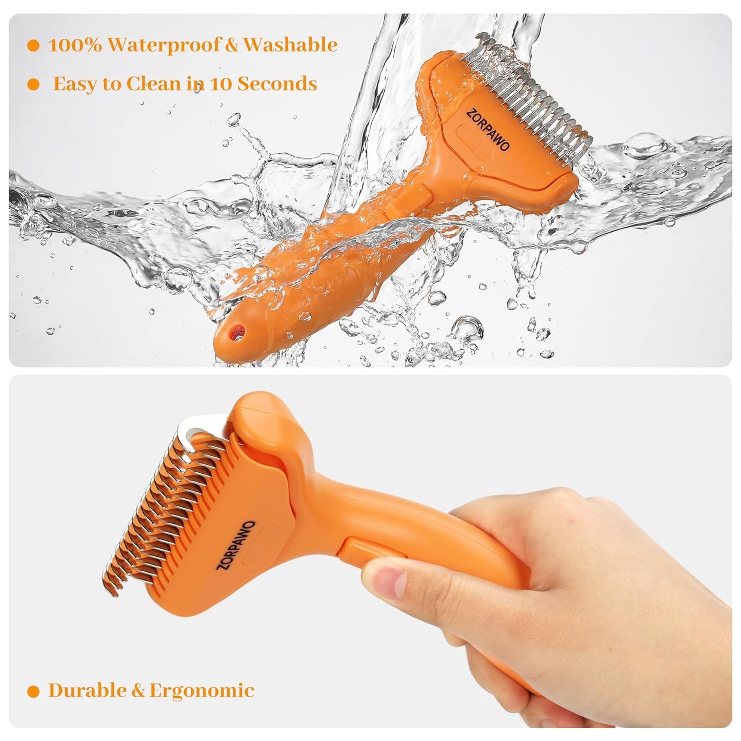 Undercoat Rake & Self-Cleaning Deshedding Brush for Dogs & Cats, Removes Mats & 95% Loose Hair, Grooming Tool for Long Hair Pets - Orange