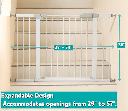 44.72"-46.89" Baby and Pet Safety Gate, 30" Tall Metal Walk-Thru Gate for Doorways & Stairs, Easy One-Hand Open, Dual Lock, Extensions & Wall Mounts Included (Brown, 29"-46" W x 30.5“H)