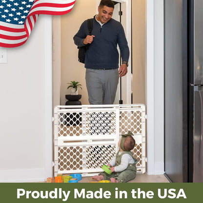 Toddleroo by North States - Renew 100% Recycled Plastic Baby Gate for Doorway; Sturdy for Indoor & Outdoor Use: Pressure Mounted, No Drill Gate; Made in USA; 26" to 42" Wide, 26" Tall; Pure White