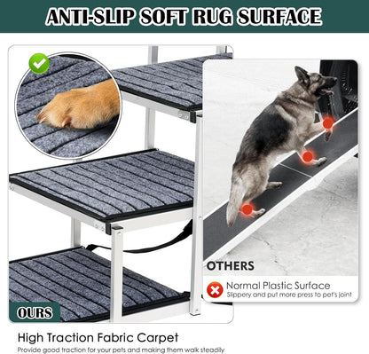 Dog Stairs for Large Dogs,Dog Stairs for Cars,Foldable Dog Ramp Pet Steps Light Weight Aluminum,Extra Wide Dog Stair for Large Dogs,High Beds, Trucks, Supports up to 200 lbs (Extra Wide-4 Steps)