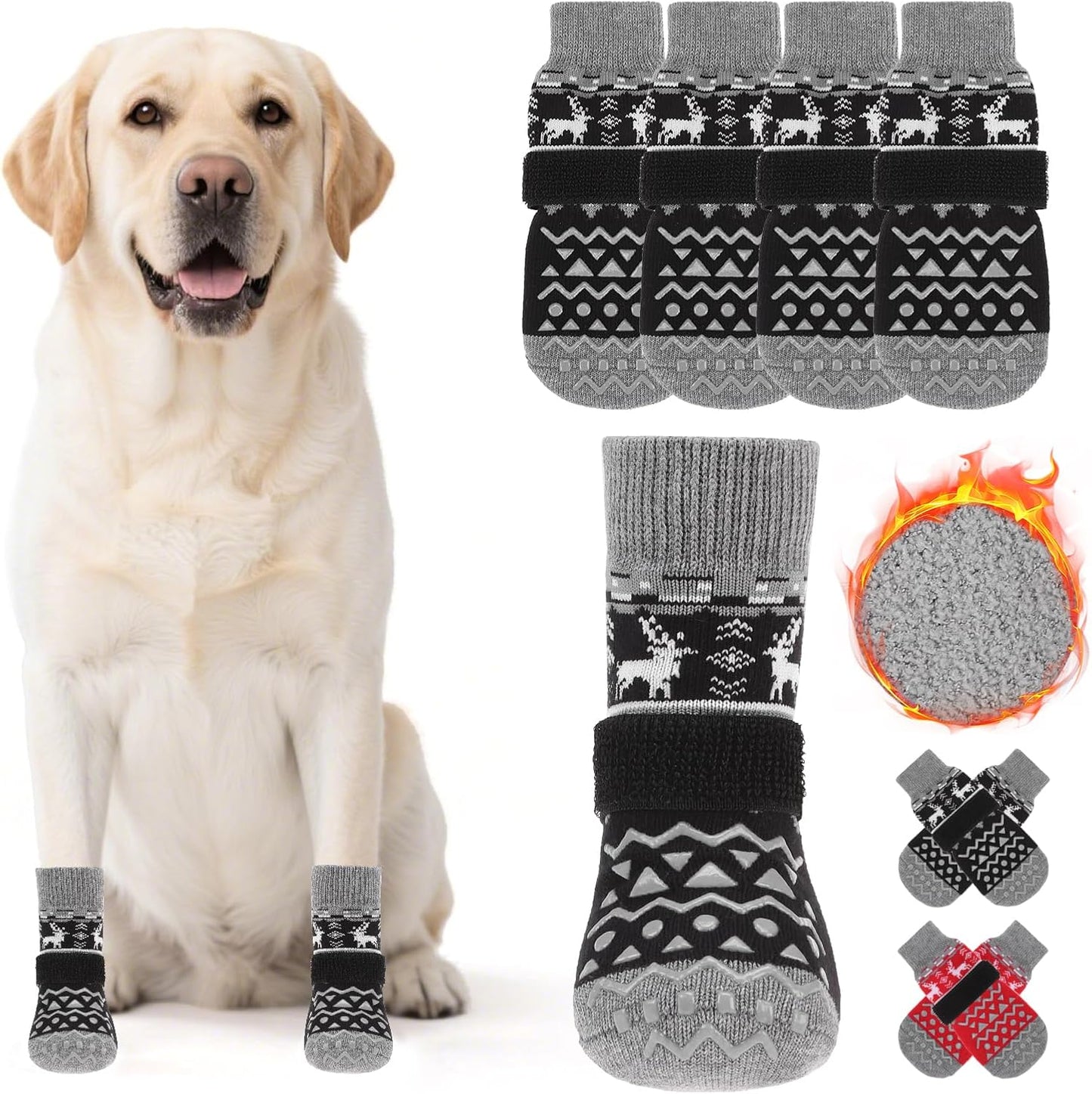 KOOLTAIL Dog Socks Shoes for Hot Pavement to Prevent Licking Paws, Winter Dog Boots&Paw Protector for Hardwood Floors Anti Slip,Traction Control Grip Booties for Small Medium Large Senior Dogs,Black M